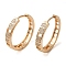 Brass Cubic Zirconia Hoop Earrings for Women, Hollow Oval, Light Gold, 25.5x4.5mm