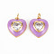 Brass Enamel Pendants, with Clear Cubic Zirconia and Jump Ring, Nickel Free, Real 16K Gold Plated, Heart, Dark Orchid, 17.5x15.5x4.5mm, Hole: 3.5mm