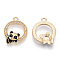 Alloy Enamel Pendants, with Crystal Rhinestone, Cadmium Free & Lead Free, Ring with Panda, Light Gold, 21.5x18x3.5mm, Hole: 1.8mm