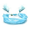 Faceted Glass Braided Bead Bracelets, Adjustable Tassel Woven Multi-strand Bracelets for Women, Light Sky Blue