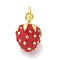 Brass Enamel Pendants, with Jump Ring, Lead Free & Cadmium Free, Real 18K Gold Plated, Fruits Charm, Strawberry, 15x10x8mm, Hole: 3mm