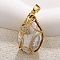 Shell Pendants, with Brass Finding, Teardrop with Ginkgo Leaf Charm, Golden, 30x17mm