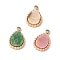 Natural Mixed Stone Charms, with Ion Plating(IP) Real 24K Gold Plated 304 Stainless Steel Findings, Teardrop, 10.5x6.5x2mm, Hole: 1mm
