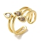 Rack Plating Brass Micro Pave Cubic Zirconia Cuff Ring, Teardrop Open Ring for Women, Cadmium Free & Lead Free, Long-Lasting Plated, Real 18K Gold Plated, Adjustable