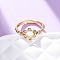 304 Stainless Steel with Rhinestone Rings, Flower, Ion Plating(IP), Real 18K Gold Plated, 9.5mm, US Size 7 1/4(17.5mm)