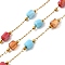 Handmade 304 Stainless Steel Beaded Chains, Soldered, with 316 Stainless Steel Cable Chains, Glass Beads & Spool, Ion Plating(IP), Column, Golden, Beads: 2~6.5x2.5~4mm