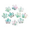 Baking Painted Transparent Glass Bead Caps, 5-Petal Flower, with Glitter Powder, Medium Sea Green, 12~12.5x4.5~5mm, Hole: 1.2~1.4mm, about 1750pcs/1000g