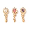 Golden Brass Micro Pave Clear Cubic Zirconia Ice Pick Pinch Bails, with Glass, Nickel Free, Flower, Mixed Color, 21x8x7mm, Hole: 3.5x3mm, Pin: 0.8mm