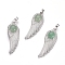 Natural Green Aventurine Pendants, with Platinum Tone Brass Findings, Wing, 47x16x7.5mm, Hole: 7x5mm