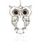 Antique Silver Alloy Rhinestone Owl Large Pendants, Crystal AB, 55x45x3mm, Hole: 3.5mm