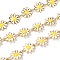 Golden Brass Enamel Link Chain, Long-Lasting Plated, with Spool, Unwelded, Daisy, Beige, 13.5x10x1.5mm, 32.8 Feet(10m)/roll