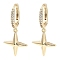 Brass with Cubic Zirconia Dangle Hoop Earrings, Star, Light Gold, 24x11.5mm