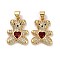 Brass Micro Pave Cubic Zirconia Pendants, Real 18K Gold Plated, Lead Free & Cadmium Free, Bear with Heart, Dark Red, 19.5x14.5x4mm, Hole: 4x3.5mm
