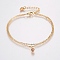 304 Stainless Steel Cable Chain Bracelets, Multi-strand Bracelets, with Rhinestone, Lobster Claw Clasps, Flat Round, Golden, Light Peach, 7-1/8 inch(180mm), 1.5mm