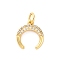 Brass Micro Pave Cubic Zirconia Pendants, Cadmium Free & Lead Free, Double Horn Charms, with Jump Ring, Real 16K Gold Plated, 13x11.5x2mm, Hole: 3.5mm