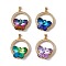 Brass Micro Pave Clear Cubic Zirconia Pendants, with Glass Cabochon, Cadmium Free & Nickel Free & Lead Free, Rack Plating, Flat Round with Butterfly, Mixed Color, 29.5x25.5x10mm, Hole: 3.5x5mm