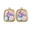 Alloy Enamel Pendants, with ABS Imitation Pearl, Rectangle with Resin Flower & Dragonfly Charms, Rack Plating, Light Gold, Colorful, 30x22x4mm, Hole: 1.8mm
