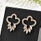 Flower Brass Micro Pave Clear Cubic Zirconia Stud Earrings for Women, Cadmium Free & Lead Free, Long-Lasting Plated, Rack Plating, Golden, Clear, 18x13.5mm