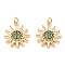Rack Plating Brass Micro Pave Clear Cubic Zirconia Pendants, Cadmium Free & Lead Free, Real 16K Gold Plated, Sun, Green, 20x18x3.5mm