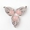 Eagle Claw Alloy Natural Rose Quartz Pendants, Platinum, 34~36x22~24x16mm, Hole: 5x8mm