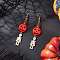 Brass Pumpkin with Skeleton Dangle Earrings, with Handmade Lampwork & Alloy Enamel Pendants, Golden, Golden, 70x10mm