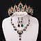 Teardrop & Moon Alloy Rhinestone Pendant Necklace & Stud Dangle Earring & Crown Headbands, Light Gold, Emerald, 440mm & 155mm & 60mm