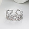 Brass Micro Pave Cubic Zirconia Adjustable Cuff Rings, Open Rings for Women, Platinum, Inner Diameter: Adjustable