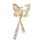 Brass Micro Pave Cubic Zirconia Pendants, Nickel Free, Real 18K Gold Plated, Butterfly, 34.5x16.5x4mm, Hole: 1.8mm