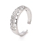 Clear Cubic Zirconia Hollow Out Heart Open Cuff Ring, Brass Jewelry for Women, Cadmium Free & Lead Free, Platinum, Inner Diameter: 17mm