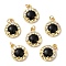 Natural Dyed & Heated Black Agate Pendants, Flat Round Charms, with Rack Plating Brass Micro Pave Clear Cubic Zirconia Findings and Jump Ring, Cadmium Free & Lead Free, Real 18K Gold Plated, 15.5x12.5x4mm, Hole: 2.5mm