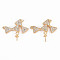 Brass Micro Pave Clear Cubic Zirconia Peg Bails Links Connectors, for Half Drilled Bead, Nickel Free, Bowknot, Real 18K Gold Plated, 18.5x19.5x3mm, Hole: 1mm, Pin: 1mm