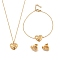Heart 304 Stainless Steel Micro Pave Clear Cubic Zirconia Pendant Necklaces & Bracelets & Stud Earrings Sets for Women, Golden, 7.68 inch(195mm)