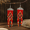 Bohemian Style Tassel Dangle Earrings, with Geometric Patterns and Glass Beads, Red, 103x27mm