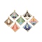 Rack Plating Alloy Enamel Pendants, Rhombus with Leaf Charm, Cadmium Free & Nickel Free & Lead Free, Mixed Color, 28x25x2mm, Hole: 1.5mm