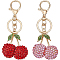 BENECREAT 2 Styles Lovely Cherry with Leaves Keychain, Zinc Alloy Rhinestone Keychain with Iron Key Rings, Purse Pendant Handbag Charm for Birthday, Mother's Day, Graduation
