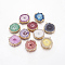 Natural Dyed Quartz Pendants, Solar Quartz, with Golden Plated Edge Brass Findings, Flat Round, Mixed Color, 25~42x22~23x4~6mm, Hole: 2.5mm
