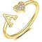 Adjustable Brass Rhinestone Cuff Rings, Letter & Heart, Golden, Letter A, Inner Diameter: 15~20mm