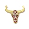 Rack Plating Brass Micro Pave Cubic Zirconia Connector Charms, Cadmium Free & Lead Free, Long-Lasting Plated, Cattle Head Links, Real 18K Gold Plated, Fuchsia, 25.5x27.5x5mm, Hole: 1mm
