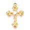 304 Stainless Steel Pendants, Heart & Cross, with Glass, Real 18K Gold Plated, Ion Plating(IP), Plum, 30.5x20x4mm, Hole: 1.4~1.8mm