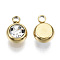 PVD Vacuum Plating 201 Stainless Steel Rhinestone Charms, Birthstone Charms, Flat Round, Real 18K Gold Plated, Crystal, 8.5x6x3mm, Hole: 1.5mm