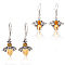 2 Pairs 2 Style Chocolate Glass Bees Dangle Earrings, Alloy Jewelry for Women, Platinum, 34.5~44mm, Pin: 0.6~0.7mm, 1 Pair/style