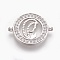 Brass Micro Pave Cubic Zirconia Links, Long-Lasting Plated, Flat Round with Virgin Mary, Lead Free & Nickel Free & Cadmium Free, Clear, Real Platinum Plated, 22x17x2mm, Hole: 1mm