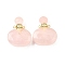 Natural Rose Quartz Perfume Bottle Pendants, with 304 Stainless Steel Findings, Faceted, Oval Charms, Golden, 32~33x25~26x10.5~11.5mm, Hole: 1.9mm