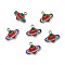 Alloy Enamel Pendants, Strawberry Charms, Platinum, Mixed Color, 14.5x17x1.5mm, Hole: 1.8mm