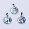 Abalone Shell/Paua Shell Pendants, with Platinum Tone Brass Bail, Flat Round, 25x21x3mm, Hole: 4.5x7mm