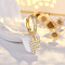 Brass Micro Pave Clear Cubic Zirconia Hoop Earrings, Golden, Letter F, 24x7mm