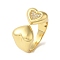 Brass Micro Pave Clear Cubic Zirconia Open Cuff Rings for Women, Lead Free & Cadmium Free, Real 18K Gold Plated, Heart, Inner Diameter: 18mm
