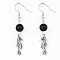 Glass Dangle Earrings, with Alloy Pendants and Brass Earring Hooks, Sea Horse, Black, 52mm, Pin: 0.6mm