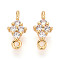 Brass Pave Clear Cubic Zirconia Connector Charms, Real 18K Gold Plated, Long-Lasting Plated, Nickel Free, Rhombus, 12x5.6x3~3.8mm, Hole: 1mm & 1.2mm