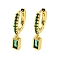 Brass Micro Pave Cubic Zirconia Hoop Earring, Real 18K Gold Plated, Rctangle, Green, 23x4mm